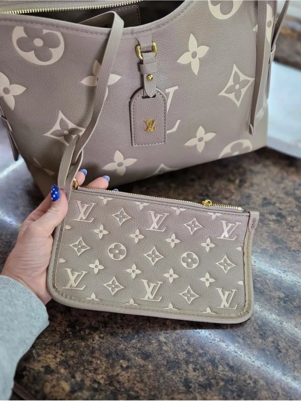 Taupe Monogram Shoulder Bag with Beige Motifs